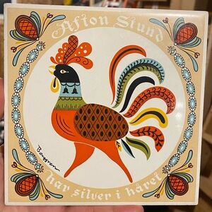 Berggren Tile Trivet The Evening Hour has Silver in its Hair Swedish 6” Signed